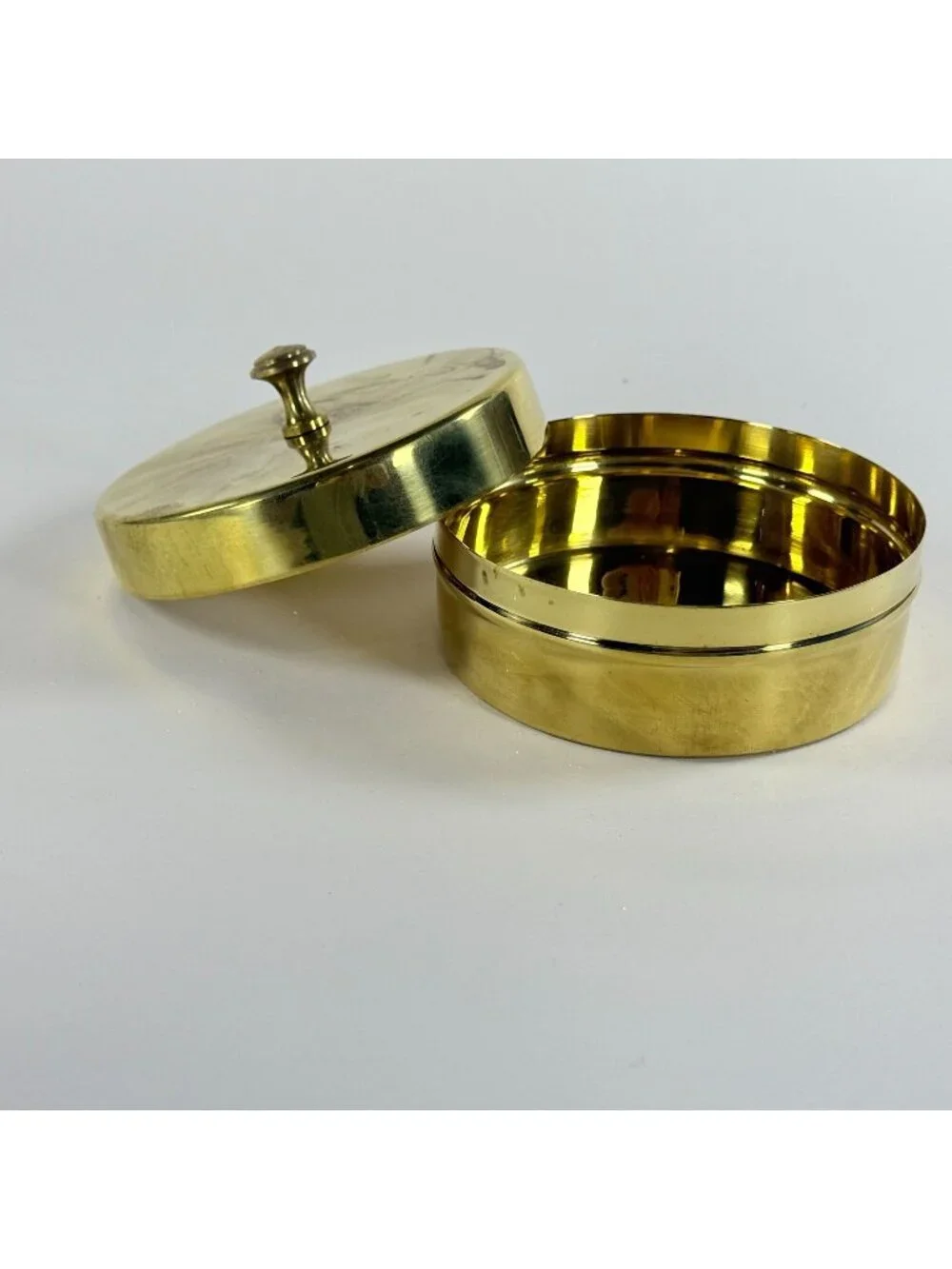 Vintage Brass Trinket Box Round Gold Tone Vanity Made in Italy